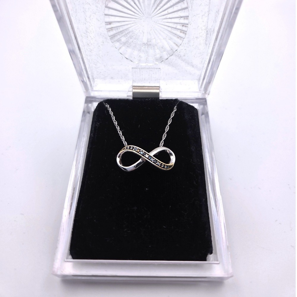 Zales Sterling 925 Silver Diamond Infinity/Eternity Pendant Necklace 18 In‎